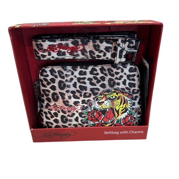 Ed Hardy Handbags - Ed Hardy Leopard and Tiger Belt Bag with Red Accents